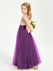 Long Junior Bridesmaid Gown Sequined Top Tulle Skirt Grape