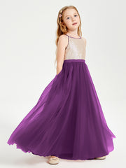 Long Junior Bridesmaid Gown Sequined Top Tulle Skirt Grape