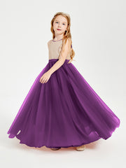 Long Junior Bridesmaid Gown Sequined Top Tulle Skirt Grape