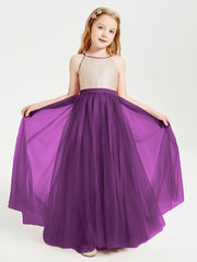 Long Junior Bridesmaid Gown Sequined Top Tulle Skirt Grape