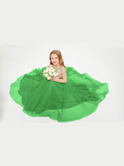 Long Junior Bridesmaid Gown Sequined Top Tulle Skirt Green