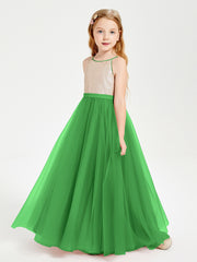Long Junior Bridesmaid Gown Sequined Top Tulle Skirt Green