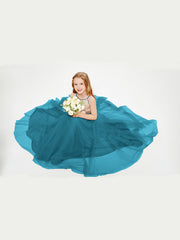 Long Junior Bridesmaid Gown Sequined Top Tulle Skirt Ink Blue