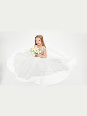 Long Junior Bridesmaid Gown Sequined Top Tulle Skirt Ivory