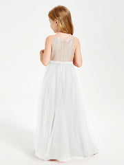 Long Junior Bridesmaid Gown Sequined Top Tulle Skirt Ivory