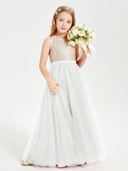 Long Junior Bridesmaid Gown Sequined Top Tulle Skirt Ivory