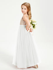 Long Junior Bridesmaid Gown Sequined Top Tulle Skirt Ivory