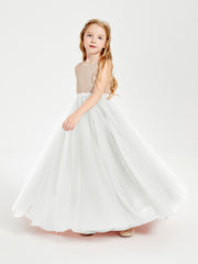Long Junior Bridesmaid Gown Sequined Top Tulle Skirt Ivory