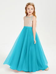 Long Junior Bridesmaid Gown Sequined Top Tulle Skirt Jade