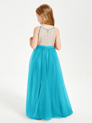 Long Junior Bridesmaid Gown Sequined Top Tulle Skirt Jade