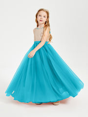 Long Junior Bridesmaid Gown Sequined Top Tulle Skirt Jade