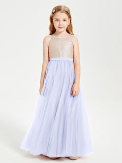 Long Junior Bridesmaid Gown Sequined Top Tulle Skirt Lavender