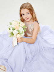 Long Junior Bridesmaid Gown Sequined Top Tulle Skirt Lavender