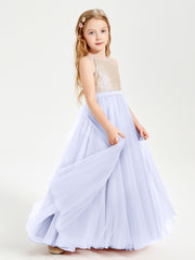 Long Junior Bridesmaid Gown Sequined Top Tulle Skirt Lavender