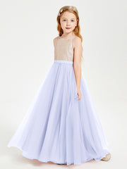 Long Junior Bridesmaid Gown Sequined Top Tulle Skirt Lavender