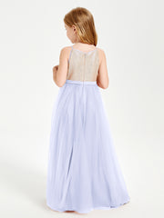 Long Junior Bridesmaid Gown Sequined Top Tulle Skirt Lavender