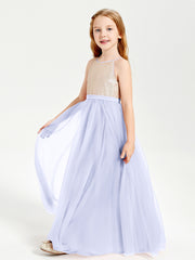 Long Junior Bridesmaid Gown Sequined Top Tulle Skirt Lavender