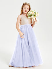Long Junior Bridesmaid Gown Sequined Top Tulle Skirt Lavender
