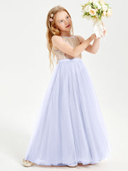 Long Junior Bridesmaid Gown Sequined Top Tulle Skirt Lavender