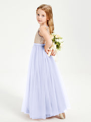 Long Junior Bridesmaid Gown Sequined Top Tulle Skirt Lavender