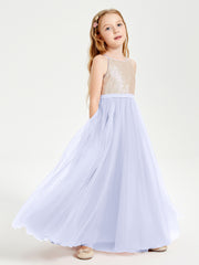 Long Junior Bridesmaid Gown Sequined Top Tulle Skirt Lavender