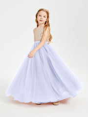 Long Junior Bridesmaid Gown Sequined Top Tulle Skirt Lavender