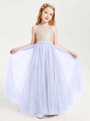 Long Junior Bridesmaid Gown Sequined Top Tulle Skirt Lavender