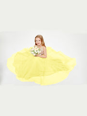 Long Junior Bridesmaid Gown Sequined Top Tulle Skirt Lemon