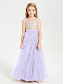 Long Junior Bridesmaid Gown Sequined Top Tulle Skirt Lilac