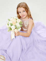 Long Junior Bridesmaid Gown Sequined Top Tulle Skirt Lilac