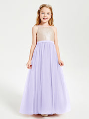 Long Junior Bridesmaid Gown Sequined Top Tulle Skirt Lilac
