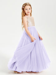 Long Junior Bridesmaid Gown Sequined Top Tulle Skirt Lilac