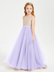 Long Junior Bridesmaid Gown Sequined Top Tulle Skirt Lilac