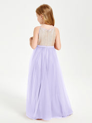 Long Junior Bridesmaid Gown Sequined Top Tulle Skirt Lilac
