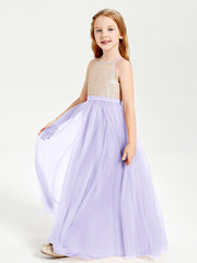 Long Junior Bridesmaid Gown Sequined Top Tulle Skirt Lilac