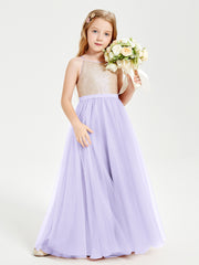 Long Junior Bridesmaid Gown Sequined Top Tulle Skirt Lilac