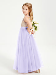 Long Junior Bridesmaid Gown Sequined Top Tulle Skirt Lilac