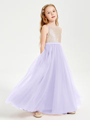 Long Junior Bridesmaid Gown Sequined Top Tulle Skirt Lilac