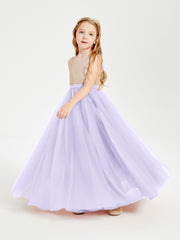 Long Junior Bridesmaid Gown Sequined Top Tulle Skirt Lilac