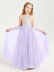 Long Junior Bridesmaid Gown Sequined Top Tulle Skirt Lilac
