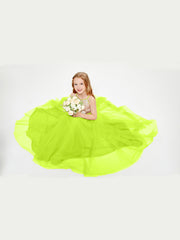 Long Junior Bridesmaid Gown Sequined Top Tulle Skirt Lime Green