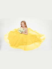 Long Junior Bridesmaid Gown Sequined Top Tulle Skirt Marigold