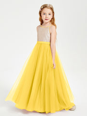 Long Junior Bridesmaid Gown Sequined Top Tulle Skirt Marigold