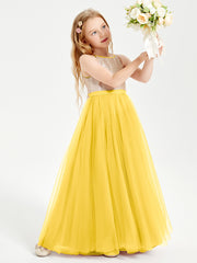 Long Junior Bridesmaid Gown Sequined Top Tulle Skirt Marigold