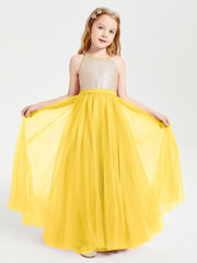 Long Junior Bridesmaid Gown Sequined Top Tulle Skirt Marigold