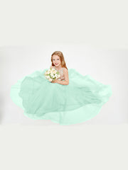 Long Junior Bridesmaid Gown Sequined Top Tulle Skirt Mint Green