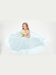 Long Junior Bridesmaid Gown Sequined Top Tulle Skirt Mist