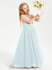 Long Junior Bridesmaid Gown Sequined Top Tulle Skirt Mist