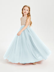 Long Junior Bridesmaid Gown Sequined Top Tulle Skirt Mist