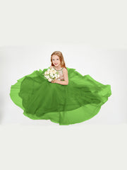 Long Junior Bridesmaid Gown Sequined Top Tulle Skirt Moss